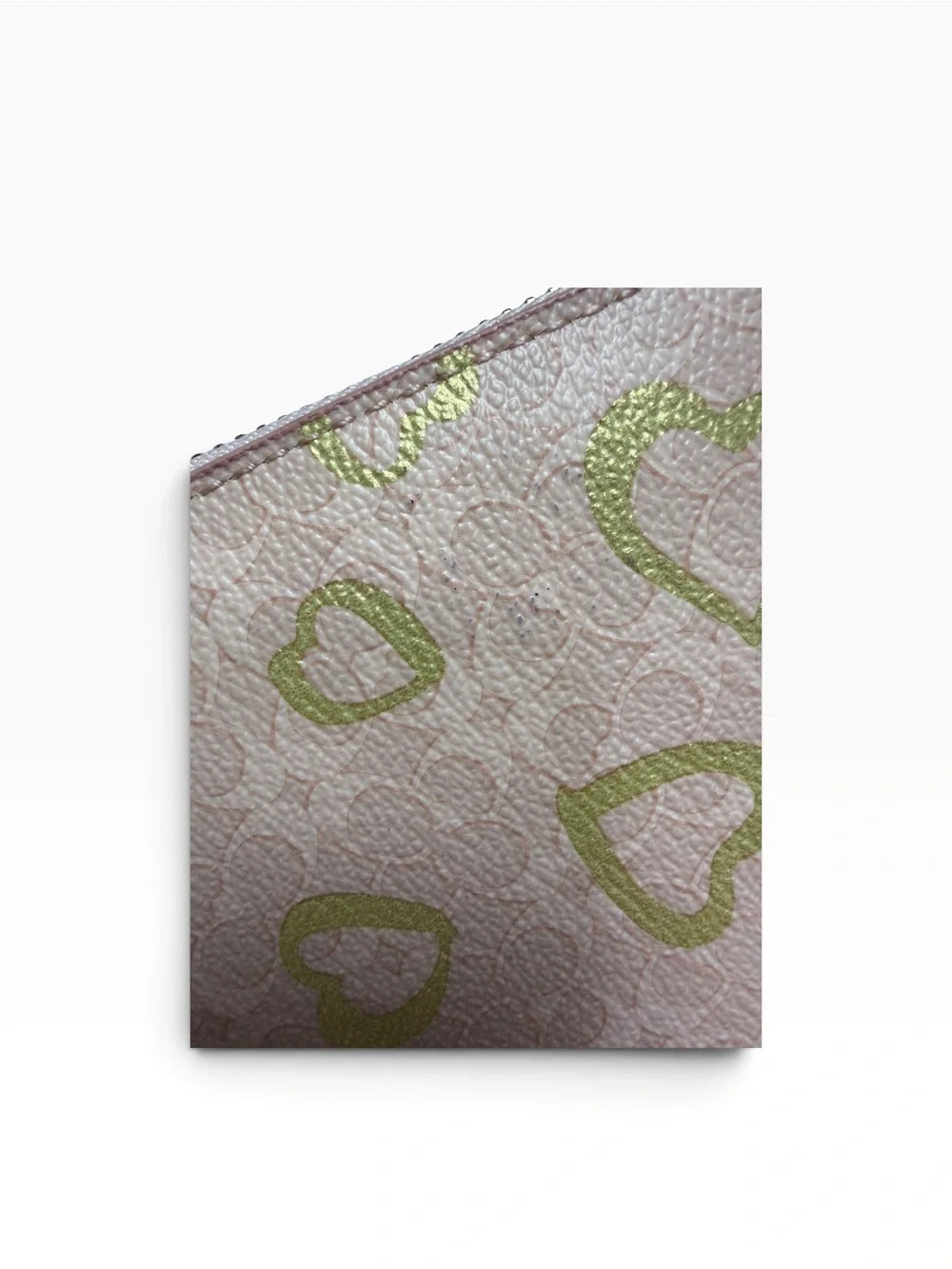 Coach Blush Pink Gold Heart Print Zip Around Continental Wallet